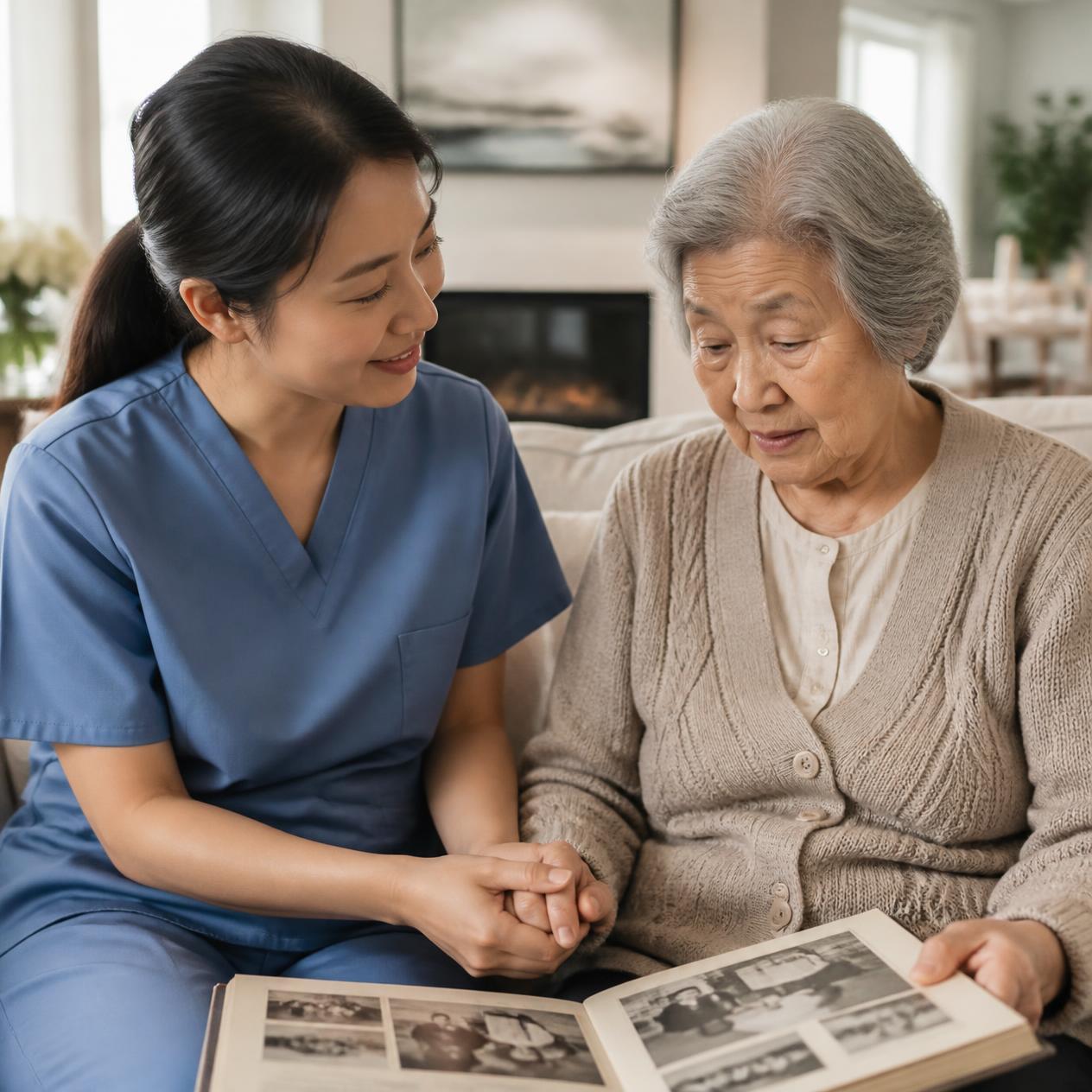 Alzheimer bakıcısı demanslı danışana evde destek veriyor